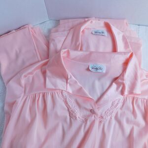 Vintage Vanity Fair Pink Three Piece Pajama Set Large Elastic Waist, Embroidered